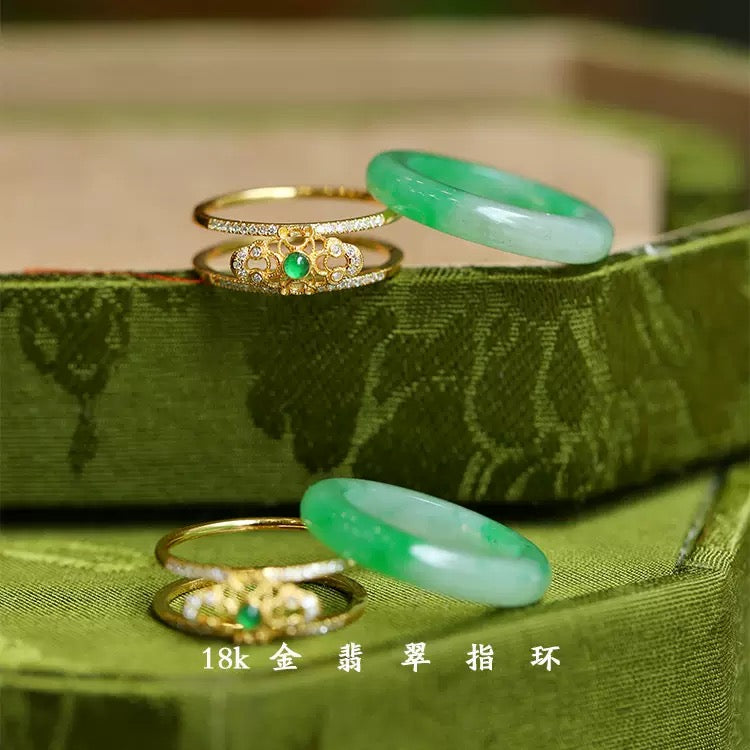 Chinese Style Green Agate Chalcedony Ring